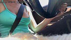italian milf artemisia love shows big tits outdoor in car, horny close up