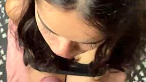 Cute girlfriend gives sloppy blowjob to big dick.