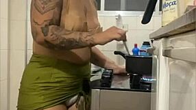 Young Exhibitionist Flashes Swollen Pussy in Kitchen Live