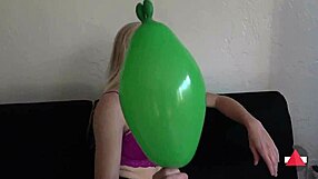 Giantess blonde enjoys toys and balloons