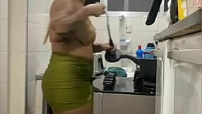 Young Exhibitionist Flashes Swollen Pussy in Kitchen Live