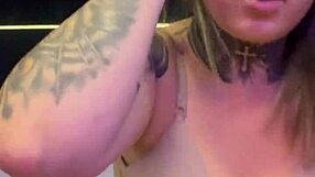 Woman in gym sweats shows wet pussy