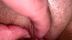 close-up of cumming on wife's wet pussy