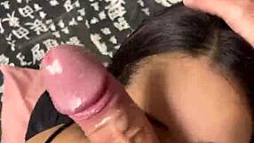 Cute girlfriend gives sloppy blowjob to big dick.