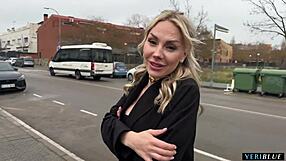 I fuck a blonde girl intensely in the middle of the public street