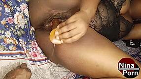 Ebony milf girl masturbates and squirts in hardcore solo orgasm