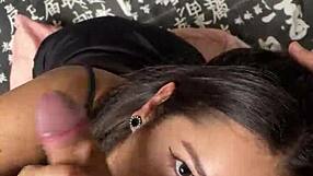 Cute girlfriend gives sloppy blowjob to big dick.