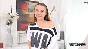 erotic girl gives blowjob in pov and gets narrow snatch shagged