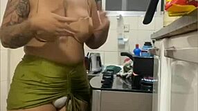 Young Exhibitionist Flashes Swollen Pussy in Kitchen Live