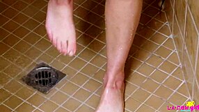 Did the skinny teen brunette take a relaxing shower?