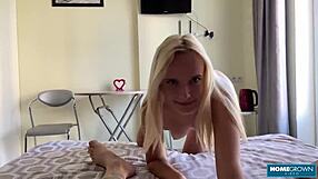 Stunning babe sucks big dick then takes it in her warm pussy