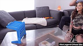 rocky emerson, the tattooed diva, gets doggystyled by alex and cums on her big tits