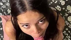 Cute girlfriend gives sloppy blowjob to big dick.