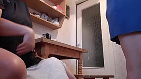 while the housekeeper washed dishes my girlfriend licked pussy under the table