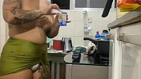 Young Exhibitionist Flashes Swollen Pussy in Kitchen Live