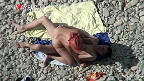 Beach voyeur busty cougar milf getting fucked by young 18+ guy, quickie outdoors.