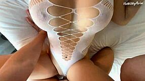 Busty Blonde Latina Slut Teases With Big Fantasy Tits Before Quick Creampie In Dorm.