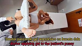 Gynecologist applies anesthetic gel inserts finger in ass and pussy of patient