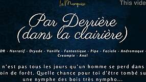 She moans in French as he fucks her ass from behind in the clearing