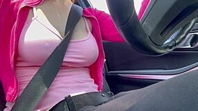 italian milf artemisia love flashing big horny tits and nipples while driving in car outside