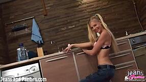 Tatiana looks adorable in pigtails and tight jeans