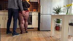 Mother-In-Law Masturbates Wet Pussy In Kitchen, Gets Hot Cum On Fat Ass