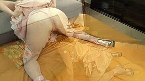 French amateur in satin lingerie performs clothed pussy fucking, deepthroat, balls licking, ass to mouth, spanking with dirty talk, POV cumshot