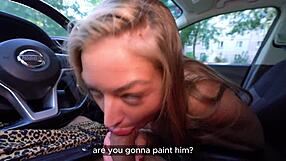 Nude Artist Receives Sperm Painting During Sensual Sex on Drive Home!