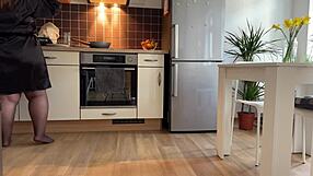 Mother-In-Law Masturbates Wet Pussy In Kitchen, Gets Hot Cum On Fat Ass