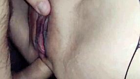 Stockings down, holes open, getting fucked hard up close