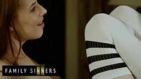 Slender Babe Pounded in Spooning on Bed by Handsome Stepfather