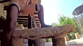 Dare to watch extreme outdoor dildo fucking and cumming
