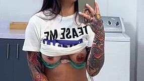 Latina with big tits masturbates wildly to quick orgasm