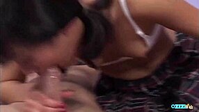 This Skinny Bitch Receives A Double Dose Of Dick And Cum In Her Mouth