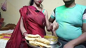 First Time Celebrating Indian Holi Festival With Neighbor's Wife In Outdoor Group Fun.