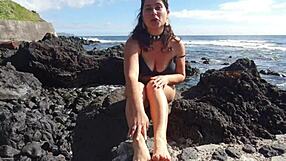 Seductive Stepmom's Foot Fetish on Public Beach