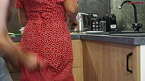 Hubby films his mature wife in the kitchen