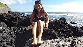 Seductive Stepmom's Foot Fetish on Public Beach