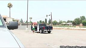 Blonde soccer mom in an intense encounter