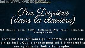 She moans in French as he fucks her ass from behind in the clearing