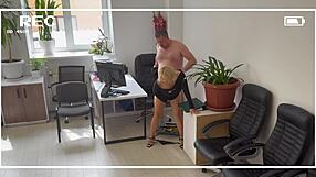 office fuckfest while hubbys home the office slut gets ravished right on the workplace