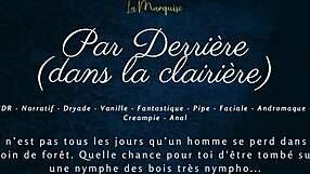 She moans in French as he fucks her ass from behind in the clearing