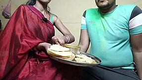 First Time Celebrating Indian Holi Festival With Neighbor's Wife In Outdoor Group Fun.