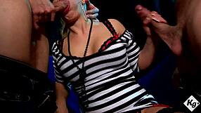 Sexy Blonde Whore Fucks Two Horny Lads In Back Alley