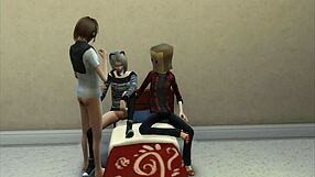 In Sims 4, the old cuckold licks her pussy