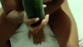 Can I Handle This Huge Cucumber in Exhibitionist Masturbation?