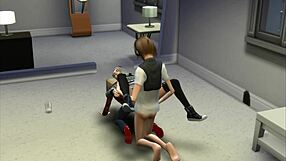 In Sims 4, the old cuckold licks her pussy