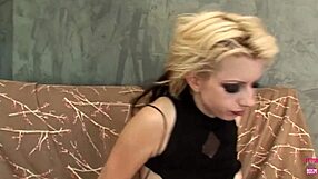 Slender gothic blonde rides big black cock in reverse cowgirl