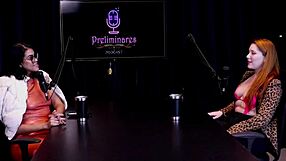 Gorgeous redhead strips naked, showing huge tits after nude interview