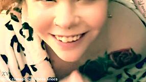 all smiles as cum shots cover her body